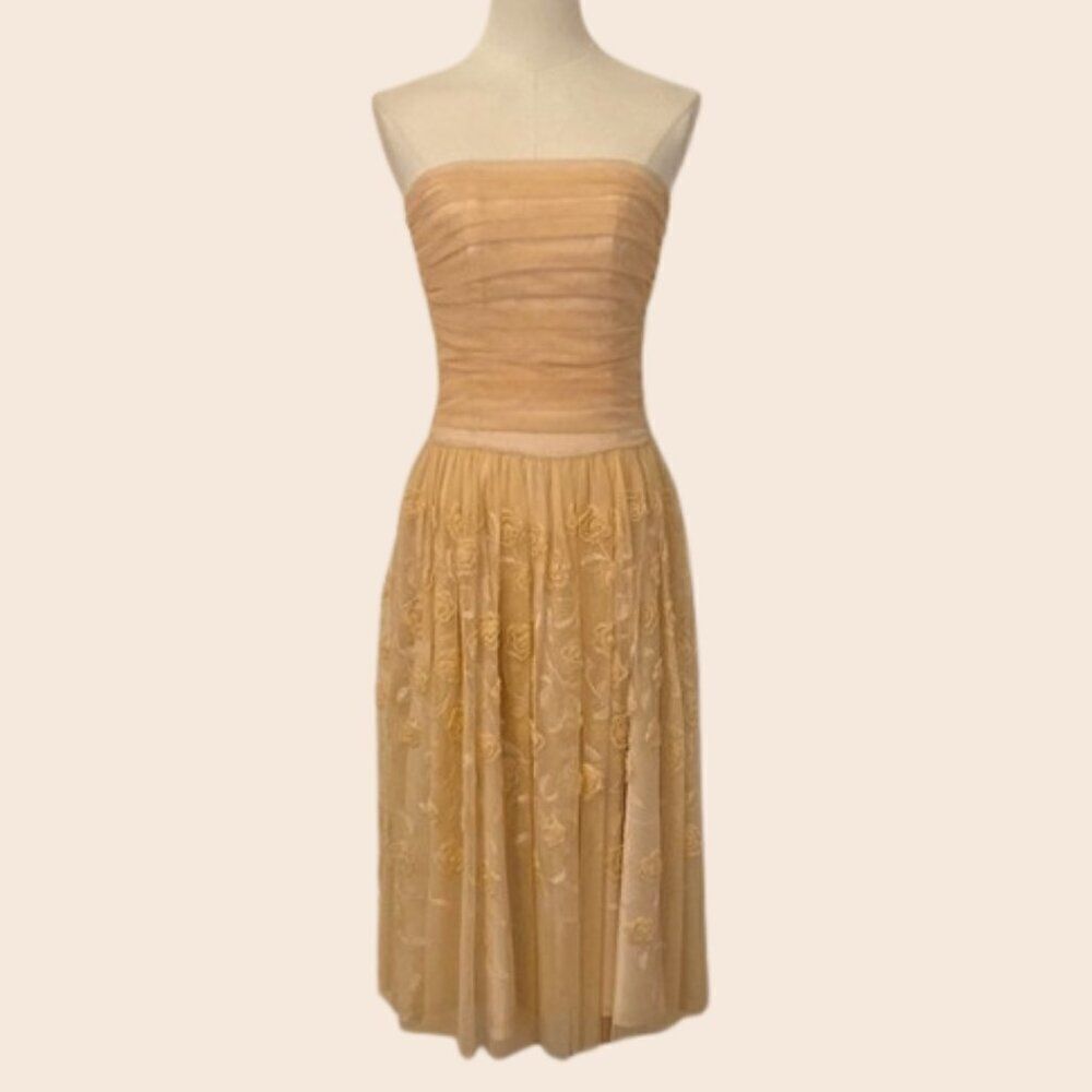 Vintage George Strapless Organza Floral Cocktail Dress Size XS